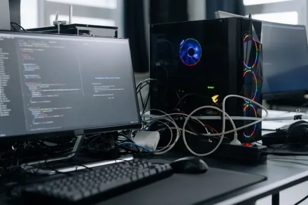 A computer terminal at a client's workspace for managed IT help.