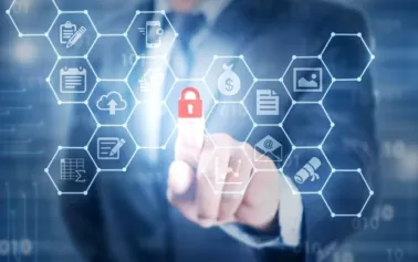 A managed It professional visually displays unlocking encrypted content on a screen.