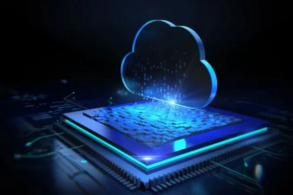 Cloud computing being visualized on a microchip after managed IT services.