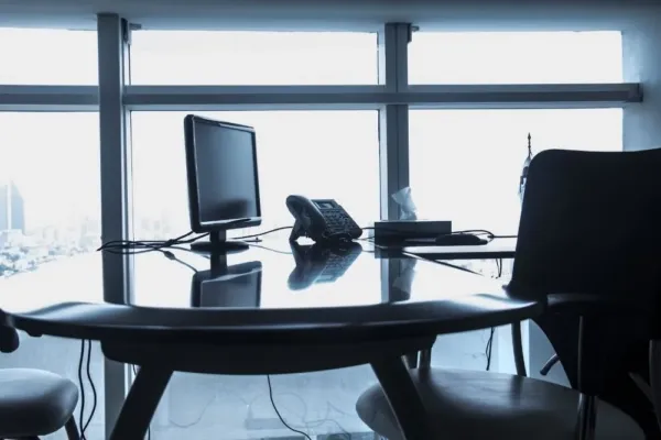 A lone computer stands ready to work after a managed IT expert set it up.