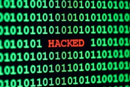 A photo of a computer screen that has been hacked.